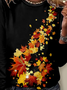 Lässig Blätter Rundhals Langarm T-Shirt