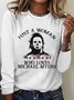 Lässig Buchstabenmuster Rundhals Langarm T-Shirt