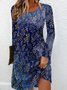 Damen Geäst Rundhals Langarm Bequem Lässig Minikleid