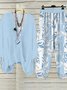Damen Geblümt V-Ausschnitt Dreiviertelärmel Bequem Lässig Bluse mit Hose Zweiteiliges Set