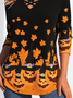 Kreuzhals Langarm Halloween Spitze Regelmäßig Mikroelastizität Weit Bluse für Damen