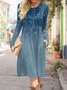 Damen Geblümt Rundhals Langarm Bequem Lässig Midikleid