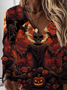 Lässig V-Ausschnitt Halloween Sweatshirt Print