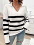 Damen Wolle/Stricken Gestreift Langarm Bequem Lässig Pullover