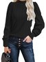 Mock Neck Langarm Unifarben Regelmäßig Mikroelastizität Weit Bluse für Damen