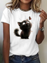Lässig Katze Rundhals Kurzarm T-Shirt