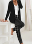 Damen Polka Dots Kapuze Langarm Bequem Lässig Mantel mit Hosen Zweiteiliges Set
