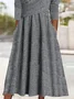 Damen Unifarben Langarm Bequem Lässig Spitze Midikleid