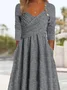 Damen Unifarben Langarm Bequem Lässig Spitze Midikleid