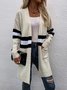 Damen Wolle/Stricken Gestreift Langarm Bequem Lässig Strickjacke