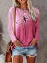 Lässig Farbblock Rundhals Langarm T-Shirt