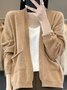 Damen Wolle/Stricken Unifarben Langarm Bequem Lässig Tasche Patchwork Strickjacke