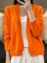 Damen Wolle/Stricken Unifarben Langarm Bequem Lässig Tasche Patchwork Strickjacke