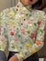 Langarm Geblümt Print Regelmäßig Mikroelastizität Regelmäßige Passform Bluse für Damen