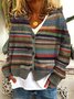 Damen Garn/Wollgarn abstrakte Streifen Langarm Bequem Lässig Schnalle Strickjacke