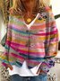 Damen Garn/Wollgarn abstrakte Streifen Langarm Bequem Lässig Schnalle Strickjacke