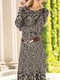 Damen Blumenmuster Frühling/Herbst Kleid Rundhals Langarm T-Shirt-Kleid H-Linie Kleid