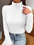 Lässig Unifarben Mock Neck Langarm T-Shirt