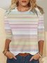 Lässig Gestreift Rundhals Langarm T-Shirt