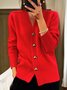 Damen Garn/Wollgarn Unifarben Langarm Bequem Lässig Geknöpft Strickjacke