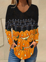 V-Ausschnitt Langarm Halloween Regelmäßig Mikroelastizität Weit Bluse für Damen