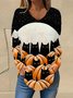 V-Ausschnitt Langarm Halloween Regelmäßig Mikroelastizität Weit Bluse für Damen