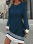 Damen Farbblock Rundhals Langarm Bequem Lässig Midikleid