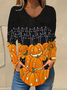 V-Ausschnitt Langarm Halloween Regelmäßig Mikroelastizität Weit Bluse für Damen