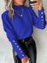 Mock Neck Langarm Unifarben Schnalle Regelmäßig Weit Bluse für Damen