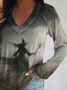 Lässig Halloween V-Ausschnitt Langarm T-Shirt