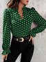 Stehkragen Langarm Polka Dots Regelmäßig Weit Bluse für Damen