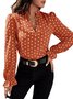 Stehkragen Langarm Polka Dots Regelmäßig Weit Bluse für Damen