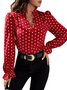Stehkragen Langarm Polka Dots Regelmäßig Weit Bluse für Damen