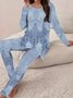 Damen Geometrisch Kapuze Langarm Bequem Lässig Bluse mit Hose Zweiteiliges Set