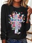 Rundhals Langarm Schmetterling Regelmäßig Weit Bluse für Damen