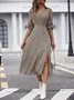 Damen Geometrisch V-Ausschnitt Langarm Bequem Lässig Midikleid