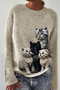 Damen Gestrickt Lila Geblümt Langarm Bequem Lässig Pullover