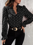 Stehkragen Langarm Polka Dots Regelmäßig Weit Bluse für Damen