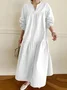 Damen Unifarben Rundhals Langarm Bequem Lässig Spitze Maxikleid