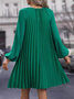 Damen Unifarben Rundhals Langarm Bequem Lässig Spitze Midikleid