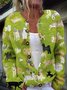 Damen Gestrickt Pflanzen Langarm Bequem Lässig Strickjacke