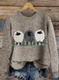 Damen Gestrickt Tier Langarm Bequem Lässig Pullover