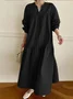 Damen Unifarben Rundhals Langarm Bequem Lässig Spitze Maxikleid
