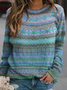 Damen Gestrickt Ethnisch Geometrie Langarm Bequem Lässig Pullover