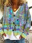 Damen Garn/Wollgarn Geblümt Langarm Bequem Lässig Strickjacke