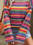 Rundhals Langarm Multifarben Block Jacquard Regelmäßig Mikroelastizität Weit Bluse für Damen