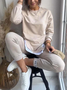 Damen Unifarben Rundhals Langarm Bequem Lässig Bluse mit Hose Zweiteiliges Set