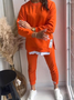 Damen Unifarben Rundhals Langarm Bequem Lässig Bluse mit Hose Zweiteiliges Set