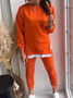 Damen Unifarben Rundhals Langarm Bequem Lässig Bluse mit Hose Zweiteiliges Set