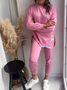 Damen Unifarben Rundhals Langarm Bequem Lässig Bluse mit Hose Zweiteiliges Set